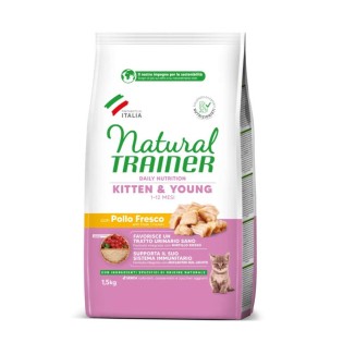 NATURAL TRAINER Cat Kitten Chicken kačiukams su vištiena 1.5kg (6) NEW