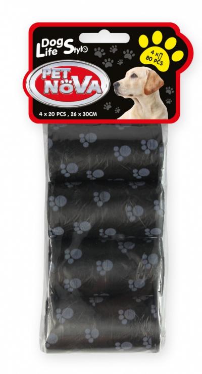 PET NOVA higieniniai maišeliai išmatoms juodi 4x20vnt
