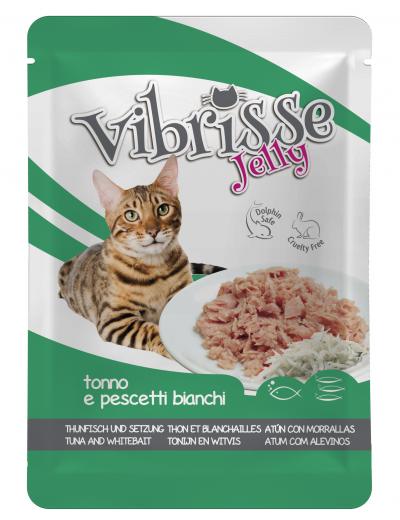 VIBRISSE konservai katėms su tunu ir mailiumi želatine 70g (18)