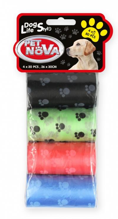 PET NOVA higieniniai maišeliai išmatoms 4 spalvų 4x20vnt